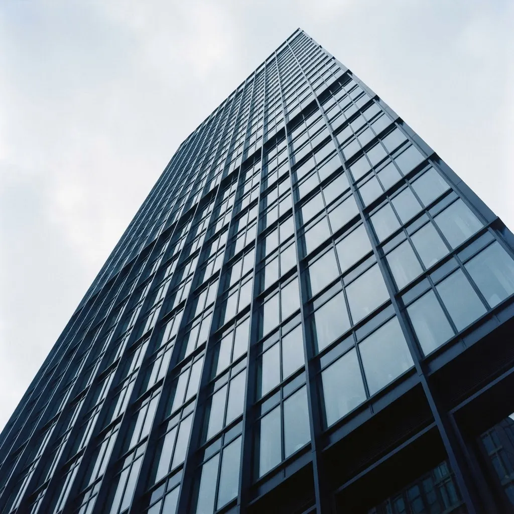 Glass office tower against the sky