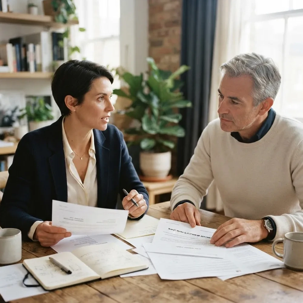 Advisor reviewing documents with a client